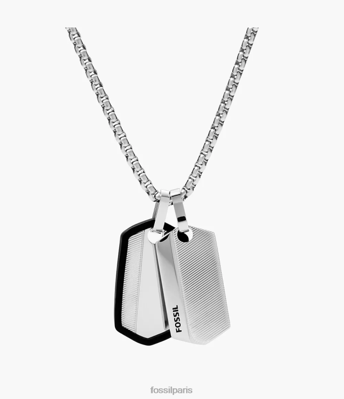 Fossil Hommes argenté collier plaque d'identité en acier inoxydable à chevrons bijoux 0ZTD41917