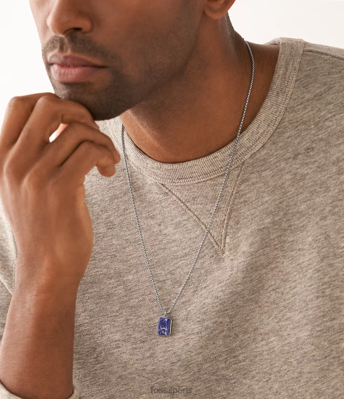 Fossil Hommes bleu collier de chaîne de sodalite tout empilé bijoux 0ZTD41910