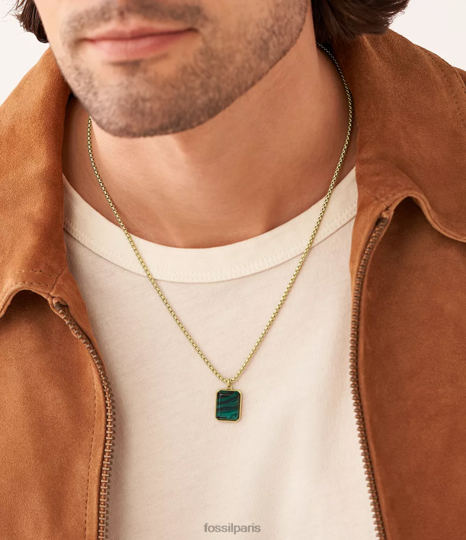 Fossil Hommes malachite verte reconstituée collier d'étiquettes de chien tous empilés bijoux 0ZTD41904