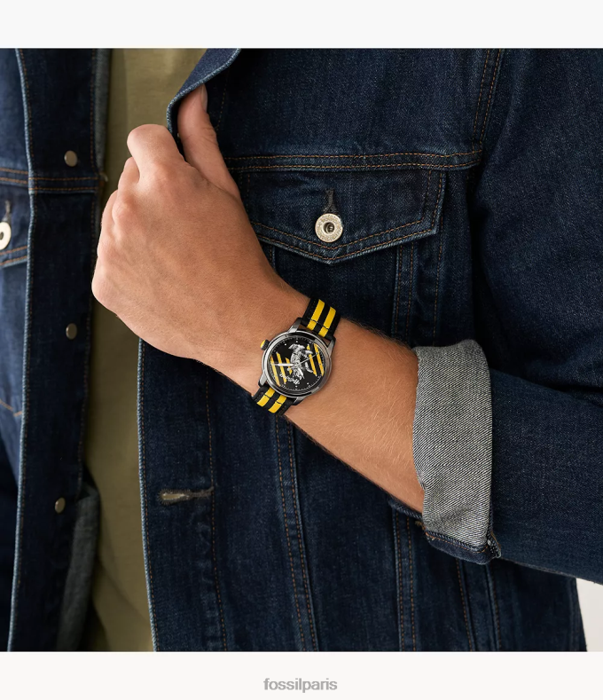 Fossil femmes noir jaune montre en nylon Poufsouffle à trois aiguilles Harry Potter en édition limitée accessoire 0ZTD4194