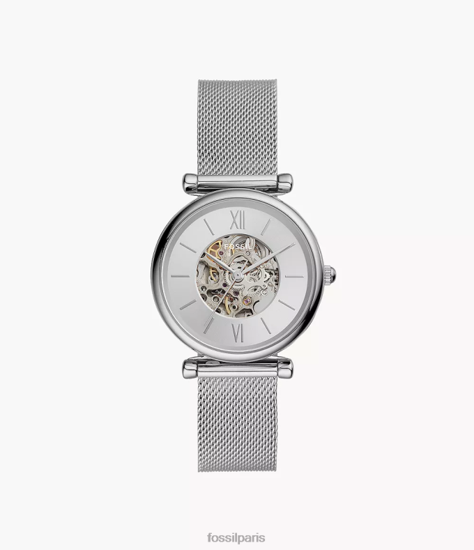 Fossil femmes argenté montre carlie automatique en maille d'acier inoxydable montre 0ZTD462