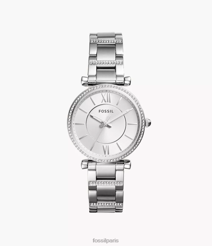 Fossil femmes argent montre carlie à trois aiguilles en acier inoxydable montre 0ZTD442