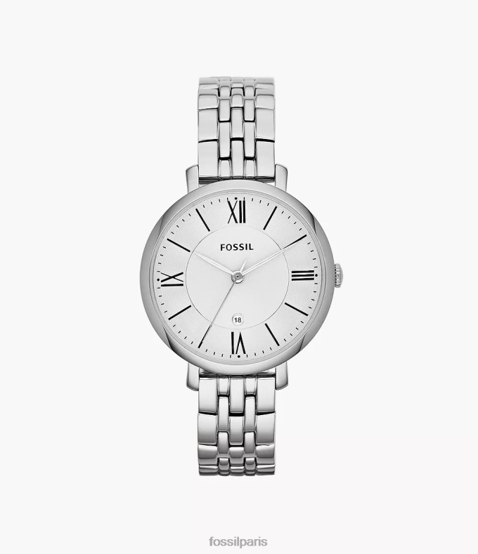 Fossil femmes argent montre jacqueline à trois aiguilles et date en acier inoxydable montre 0ZTD459