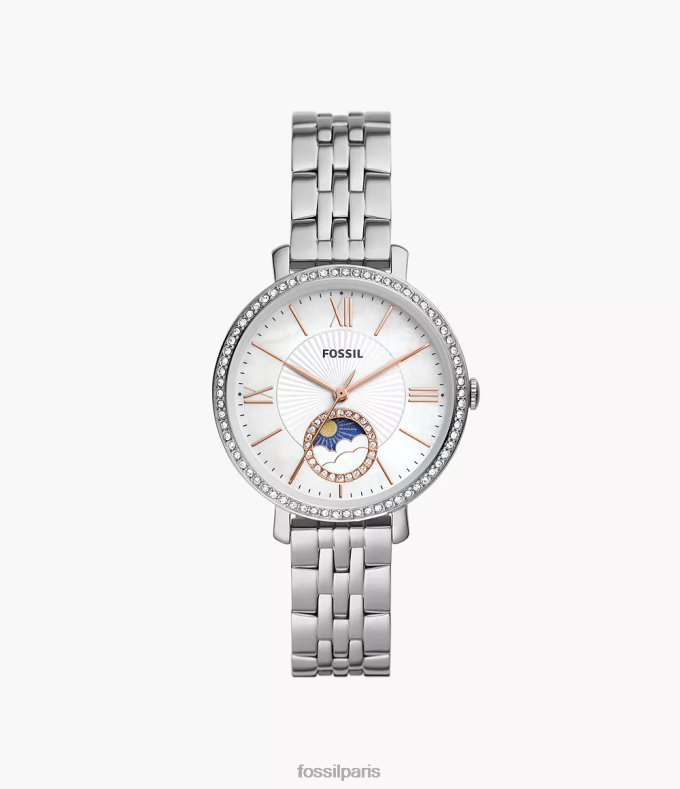 Fossil femmes argent montre multifonction en acier inoxydable jacqueline soleil lune montre 0ZTD469