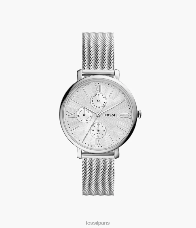Fossil femmes argenté montre multifonction en acier inoxydable à mailles jacqueline montre 0ZTD460