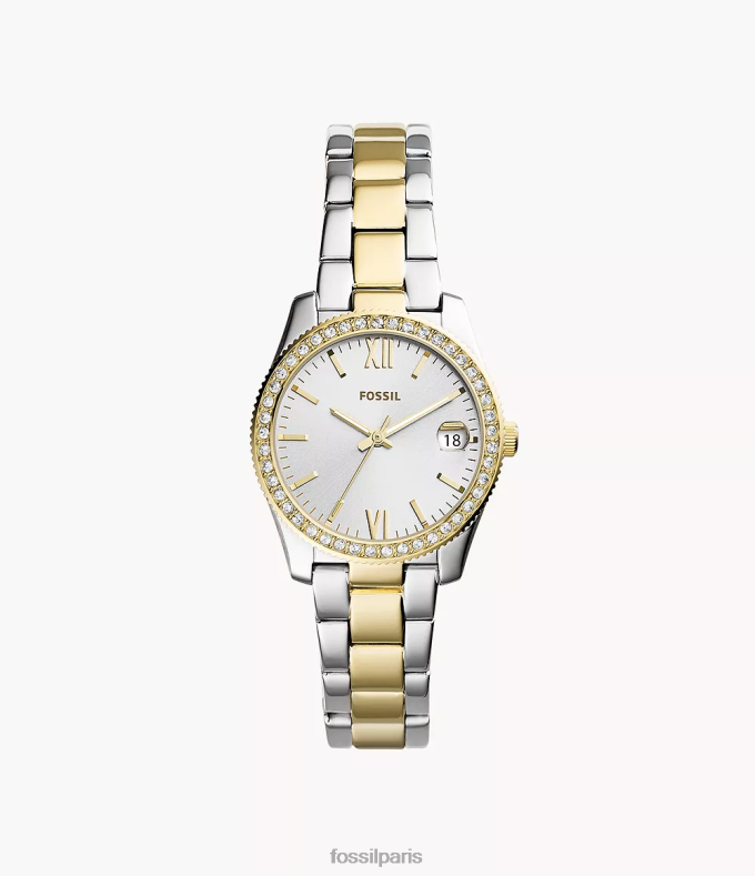 Fossil femmes deux tons Montre Scarlet Mini à trois aiguilles et date en acier inoxydable bicolore montre 0ZTD448