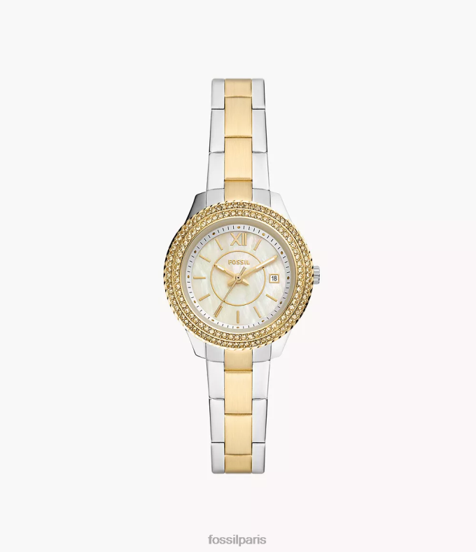 Fossil femmes deux tons montre Stella à trois aiguilles et date en acier inoxydable montre 0ZTD432