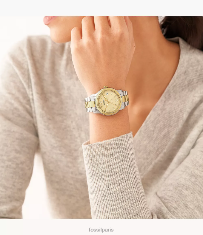 Fossil femmes deux tons montre automatique en acier inoxydable Heritage montre 0ZTD424
