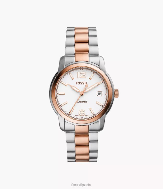 Fossil femmes deux tons montre automatique en acier inoxydable Heritage montre 0ZTD475