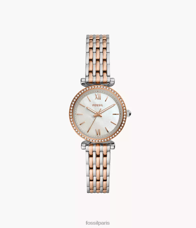 Fossil femmes deux tons montre carlie mini à trois aiguilles en acier inoxydable montre 0ZTD474