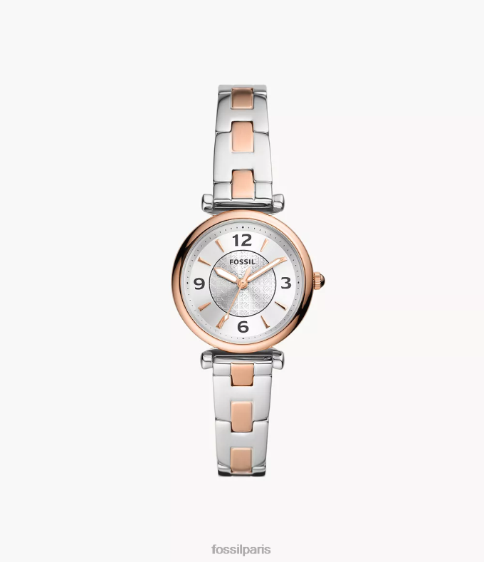 Fossil femmes deux tons montre carlie à trois aiguilles en acier inoxydable montre 0ZTD479