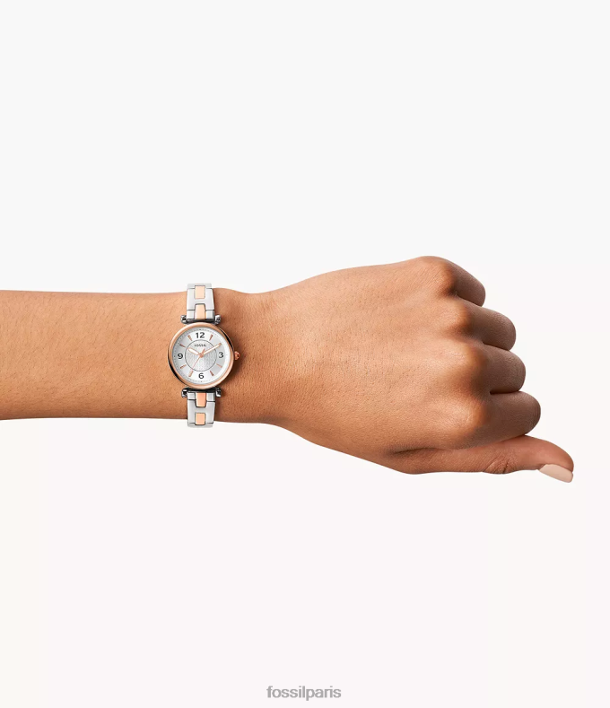 Fossil femmes deux tons montre carlie à trois aiguilles en acier inoxydable montre 0ZTD479