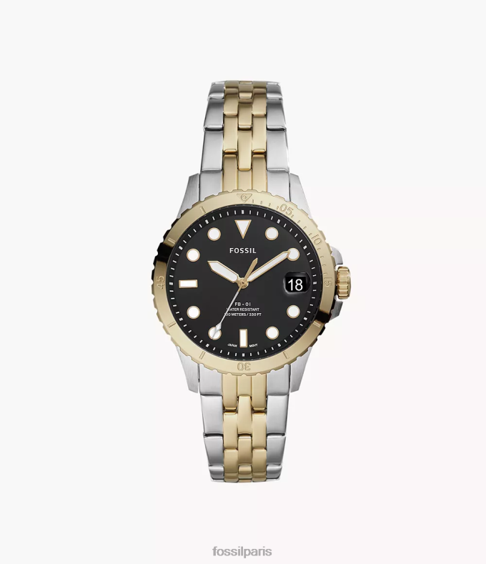 Fossil femmes deux tons montre fb-01 à trois aiguilles et date en acier inoxydable montre 0ZTD429