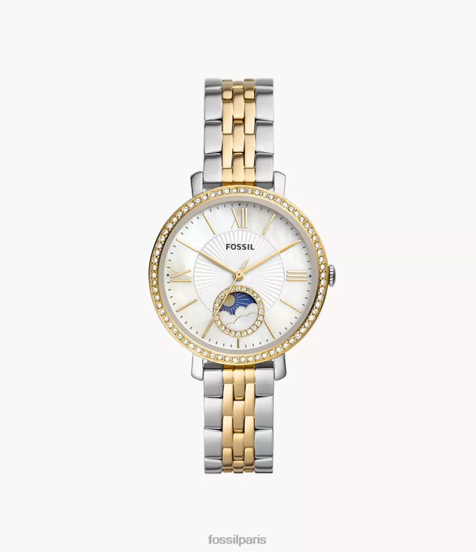 Fossil femmes deux tons montre multifonction en acier inoxydable jacqueline soleil lune montre 0ZTD455