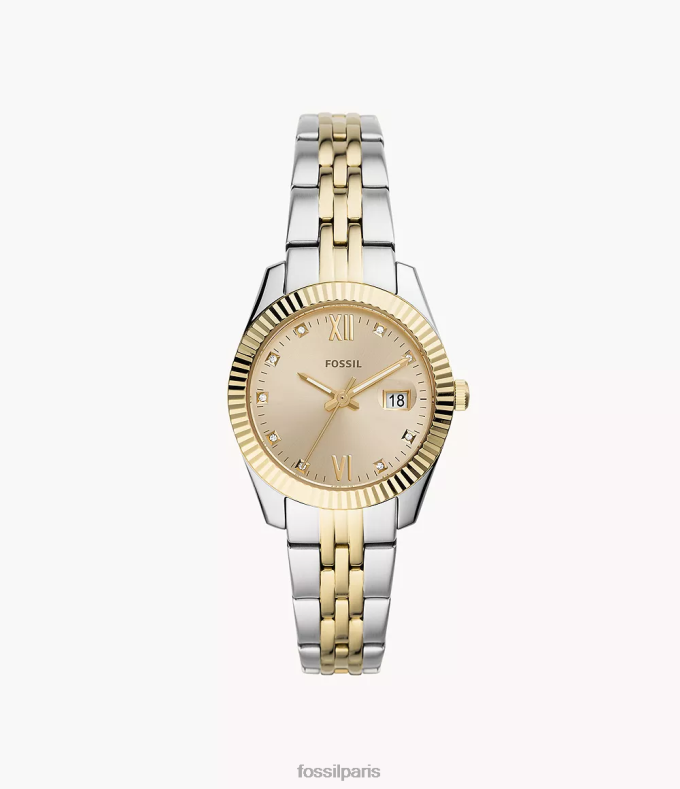 Fossil femmes deux tons montre scarlette mini à trois aiguilles et date en acier inoxydable montre 0ZTD441