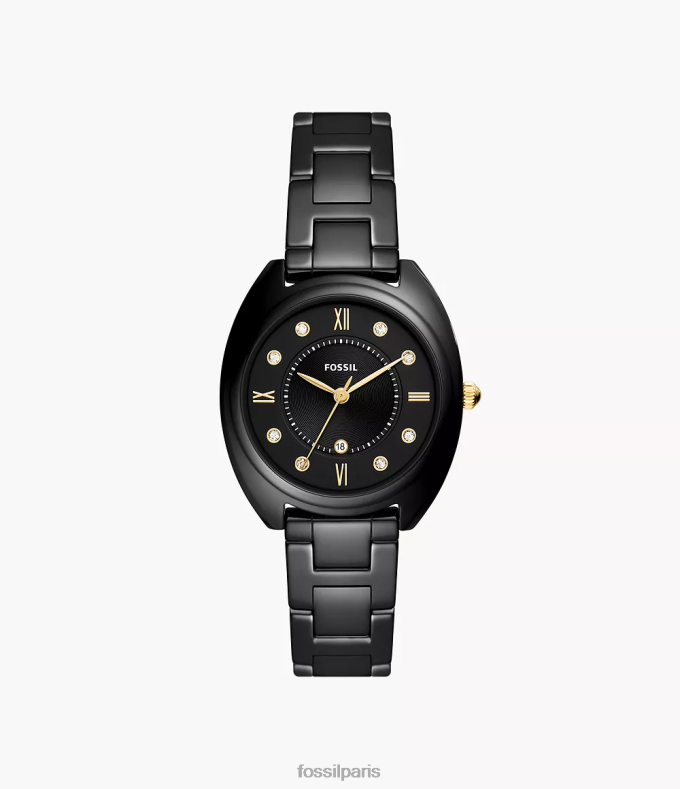 Fossil femmes noir montre gabby date à trois aiguilles en acier inoxydable et céramique montre 0ZTD483