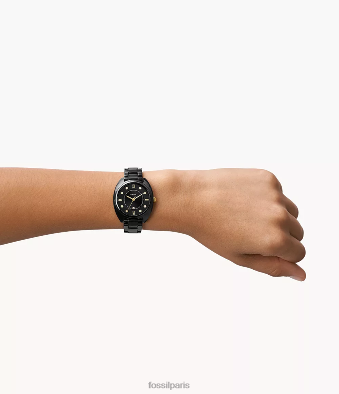 Fossil femmes noir montre gabby date à trois aiguilles en acier inoxydable et céramique montre 0ZTD483