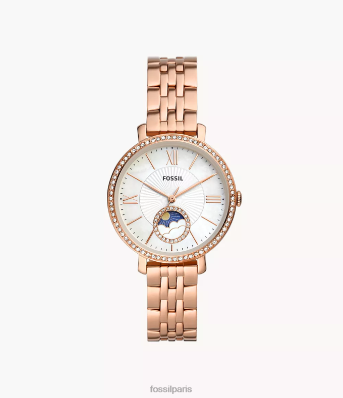 Fossil femmes or rose Montre multifonction en acier inoxydable ton sur ton Sun Moon Jacqueline montre 0ZTD450