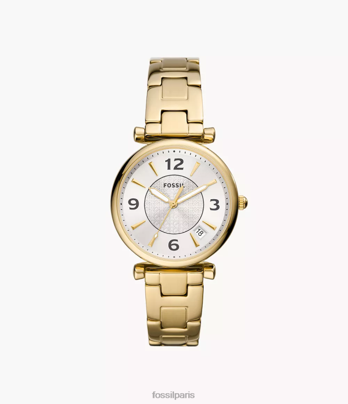 Fossil femmes ton d'or montre carlie à trois aiguilles et date en acier inoxydable montre 0ZTD476
