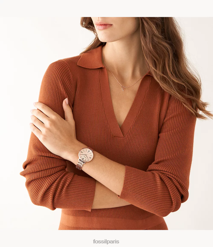 Fossil femmes ton doré rose ensemble montre et bijoux en acier inoxydable avec date à trois aiguilles Jacqueline montre 0ZTD465