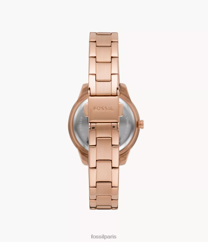Fossil femmes ton doré rose montre Stella à trois aiguilles et date en acier inoxydable montre 0ZTD430