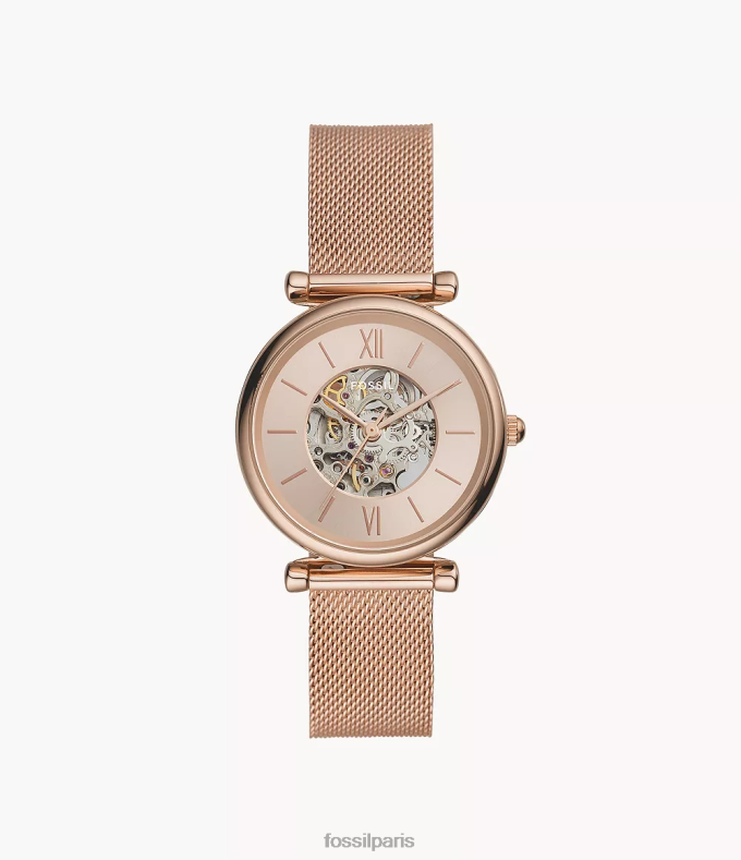 Fossil femmes ton doré rose montre carlie automatique en maille d'acier inoxydable montre 0ZTD4112