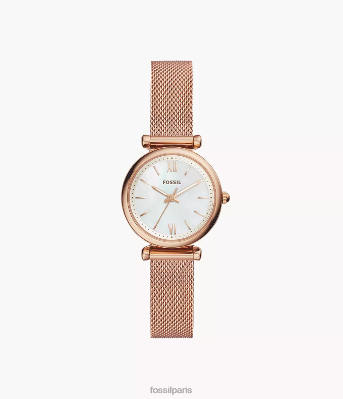 Fossil femmes ton doré rose montre carlie à trois aiguilles en acier inoxydable montre 0ZTD4110