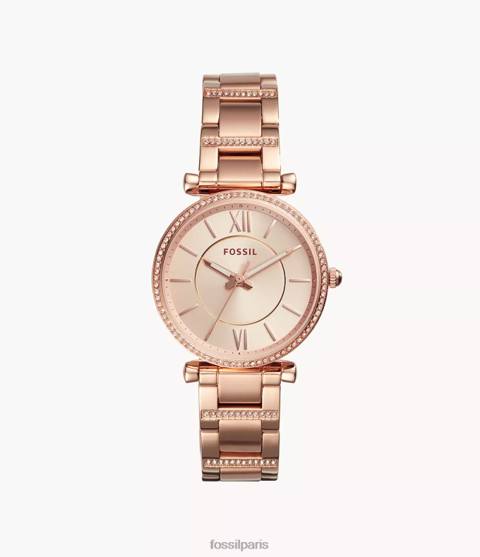 Fossil femmes ton doré rose montre carlie à trois aiguilles en acier inoxydable montre 0ZTD4113