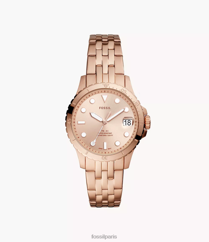 Fossil femmes ton doré rose montre fb-01 à trois aiguilles et date en acier inoxydable montre 0ZTD4115