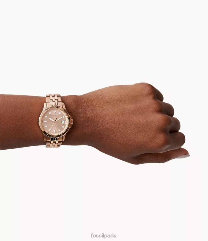 Fossil femmes ton doré rose montre fb-01 à trois aiguilles et date en acier inoxydable montre 0ZTD4115