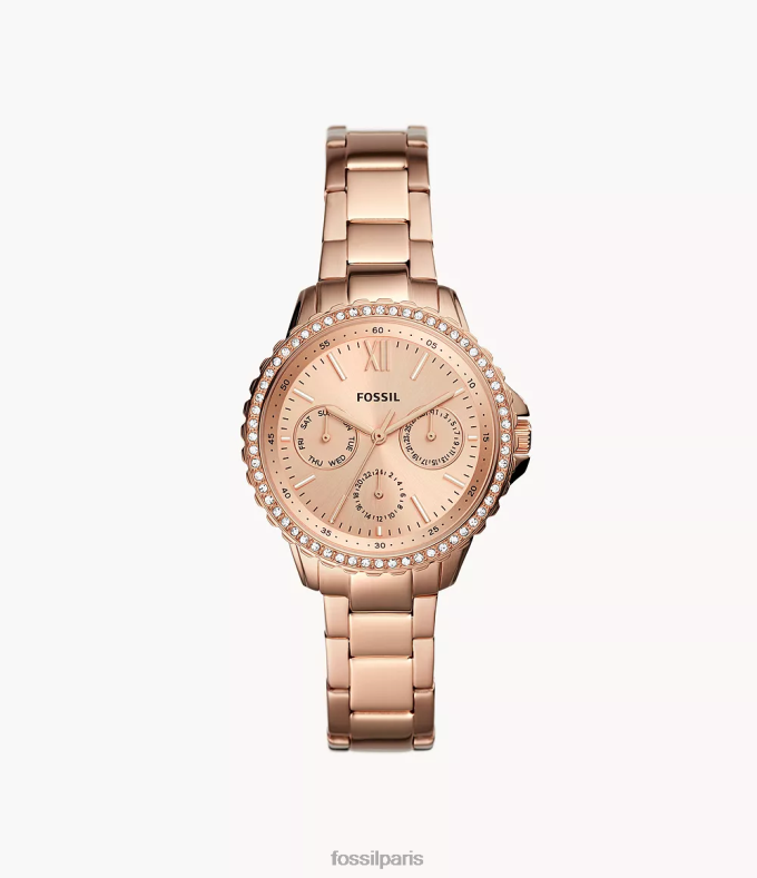 Fossil femmes ton doré rose montre izzy multifonction en acier inoxydable montre 0ZTD4116
