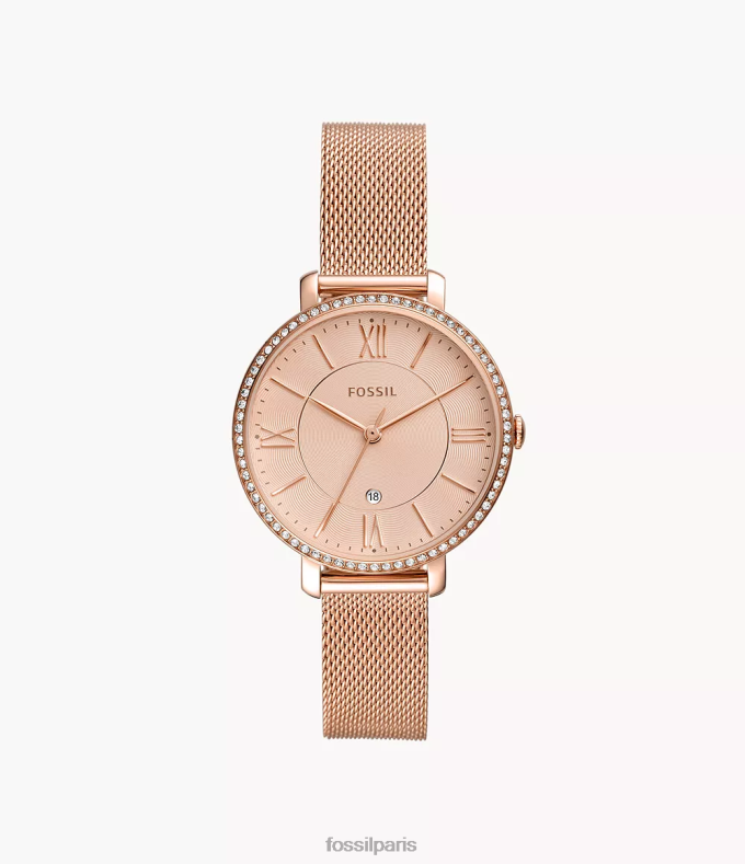 Fossil femmes ton doré rose montre jacqueline à trois aiguilles et date en acier inoxydable montre 0ZTD4114