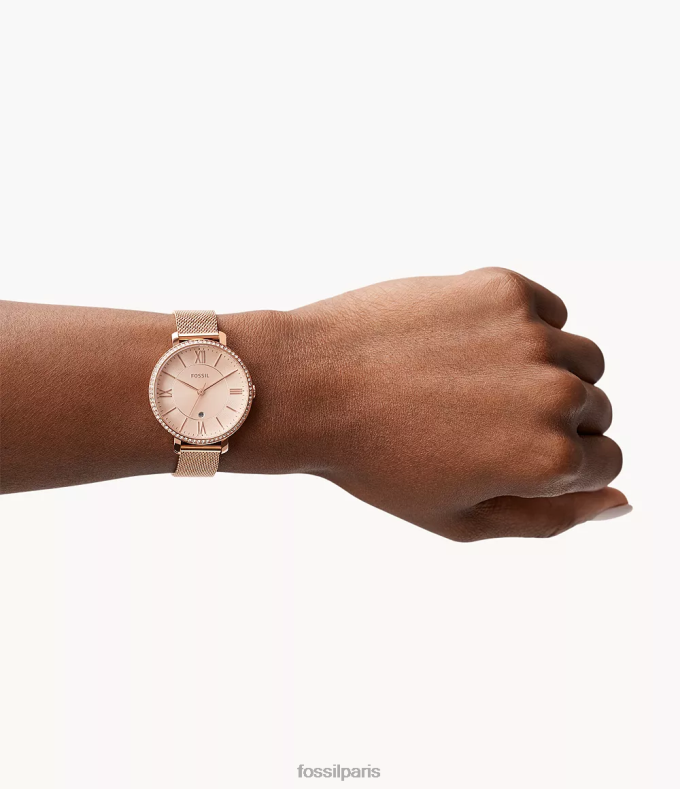 Fossil femmes ton doré rose montre jacqueline à trois aiguilles et date en acier inoxydable montre 0ZTD4114