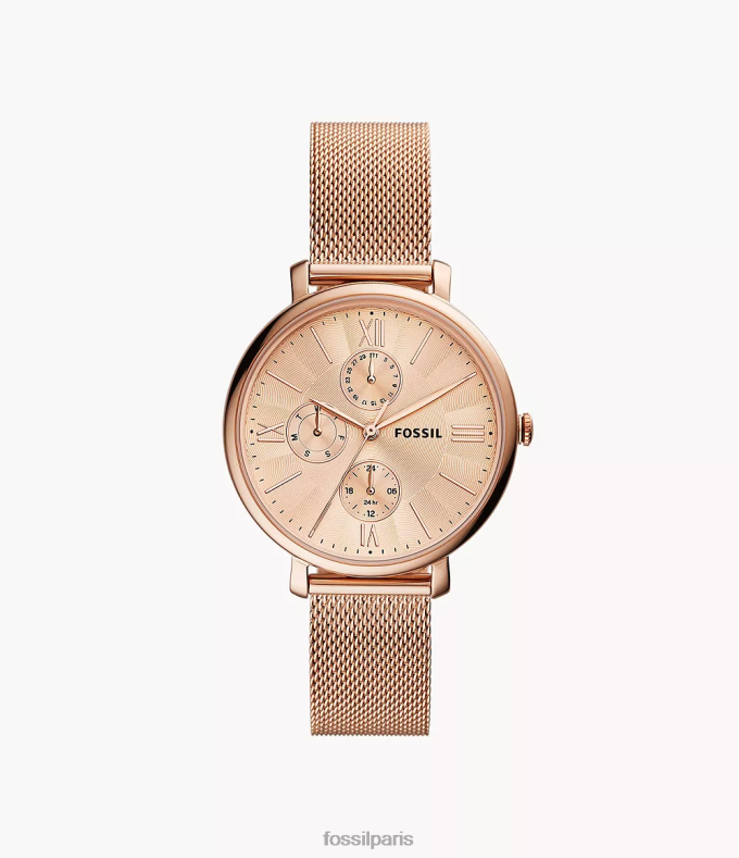 Fossil femmes ton doré rose montre multifonction en acier inoxydable à mailles jacqueline montre 0ZTD445