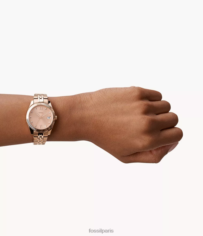 Fossil femmes ton doré rose montre scarlette mini à trois aiguilles et date en acier inoxydable montre 0ZTD451