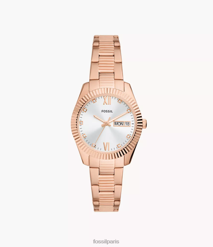 Fossil femmes ton doré rose montre scarlette à trois aiguilles jour-date en acier inoxydable montre 0ZTD4276