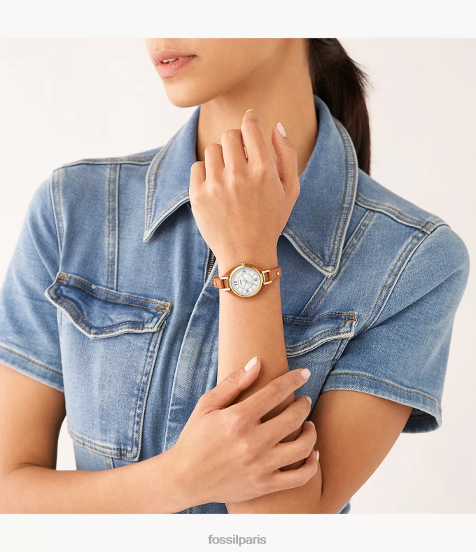 Fossil femmes brun moyen montre carlie en cuir véritable à trois aiguilles montre 0ZTD4228