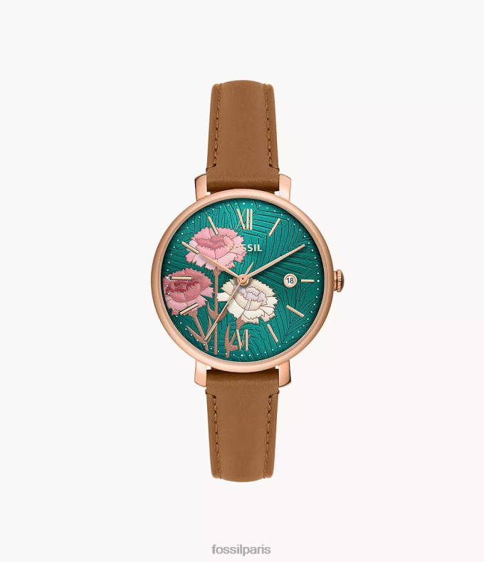 Fossil femmes brun moyen montre en cuir véritable à trois aiguilles et date Jacqueline montre 0ZTD491