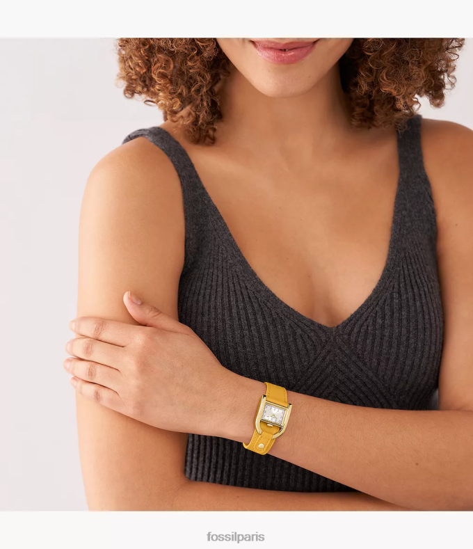Fossil femmes jaune montre harwell en cuir véritable à trois aiguilles montre 0ZTD4103