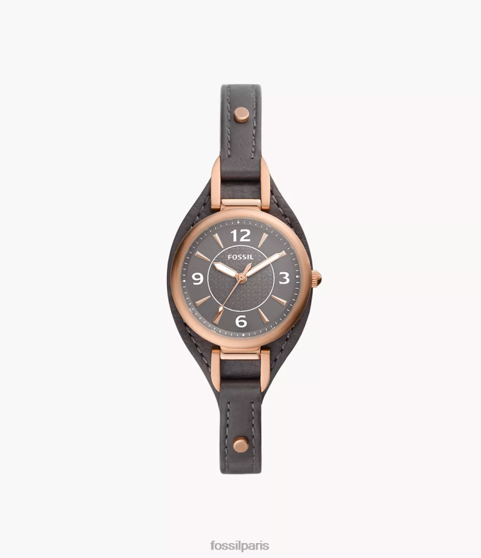 Fossil femmes noir montre carlie en cuir véritable à trois aiguilles montre 0ZTD4218