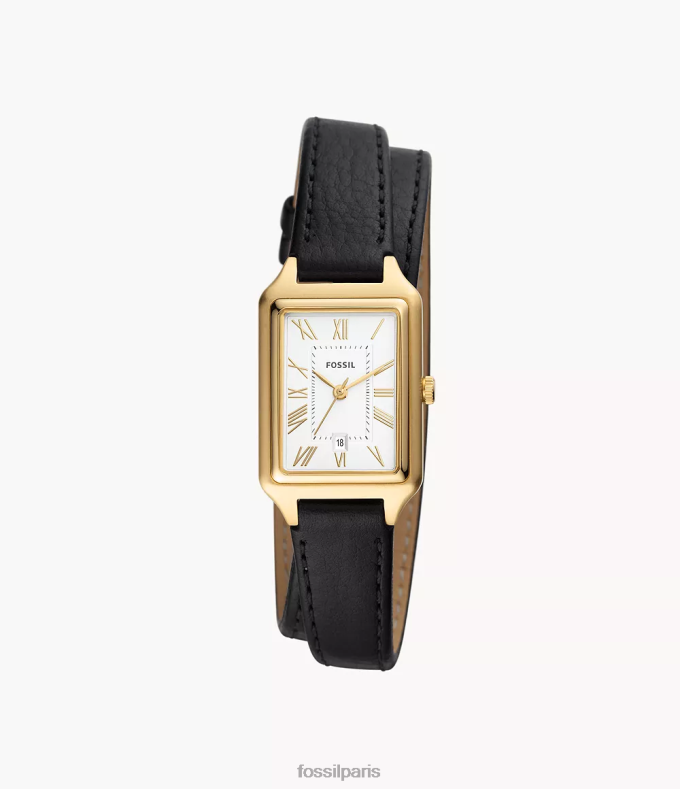 Fossil femmes noir montre raquel en cuir véritable à trois aiguilles et date montre 0ZTD4107