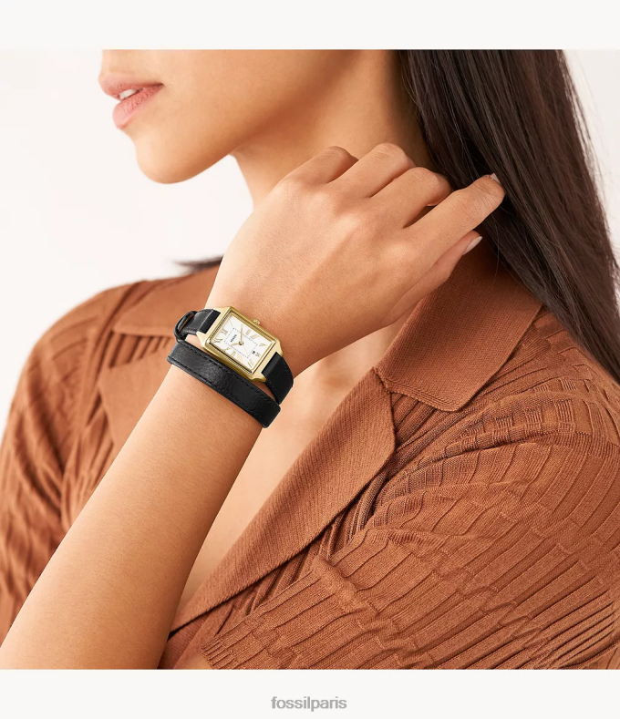 Fossil femmes noir montre raquel en cuir véritable à trois aiguilles et date montre 0ZTD4107