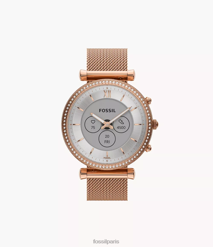 Fossil femmes ton doré rose Montre connectée hybride Carlie Gen 6, maille en acier inoxydable montre 0ZTD413