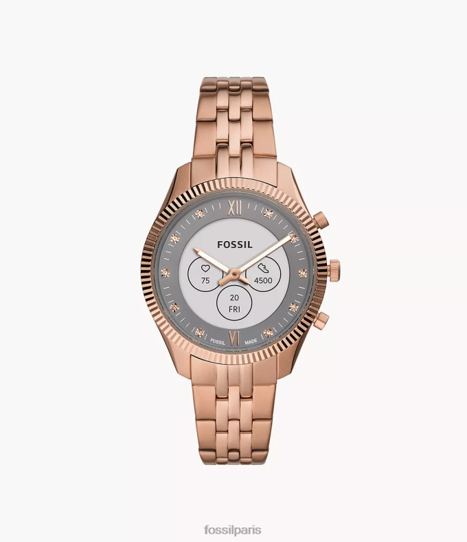 Fossil femmes ton doré rose montre connectée hybride HR scarlette en acier inoxydable montre 0ZTD4274
