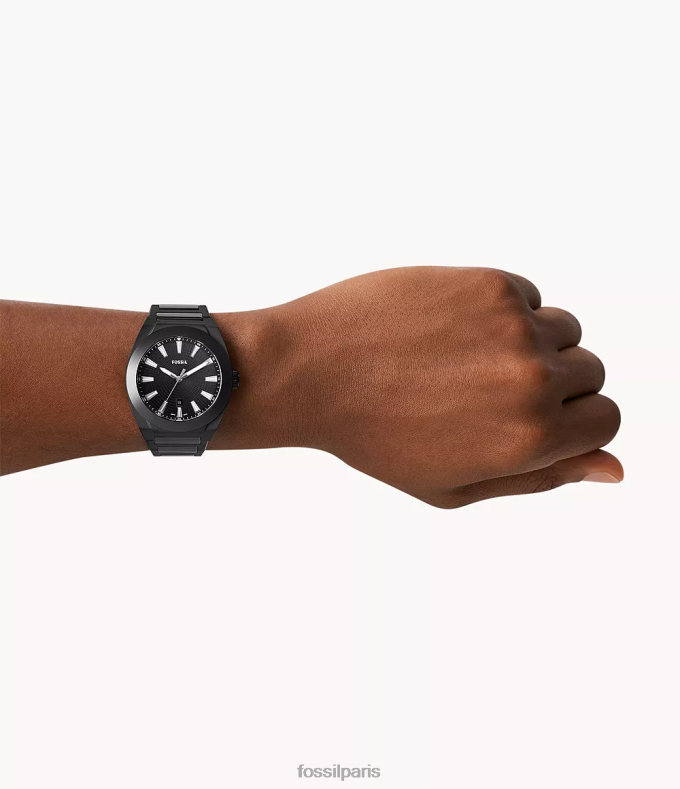 Fossil Hommes noir montre en céramique à trois aiguilles et date everett montre 0ZTD41600