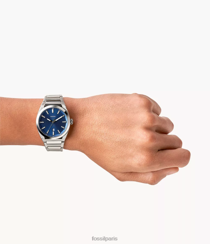 Fossil Hommes argenté montre everett à trois aiguilles et date en acier inoxydable montre 0ZTD41362