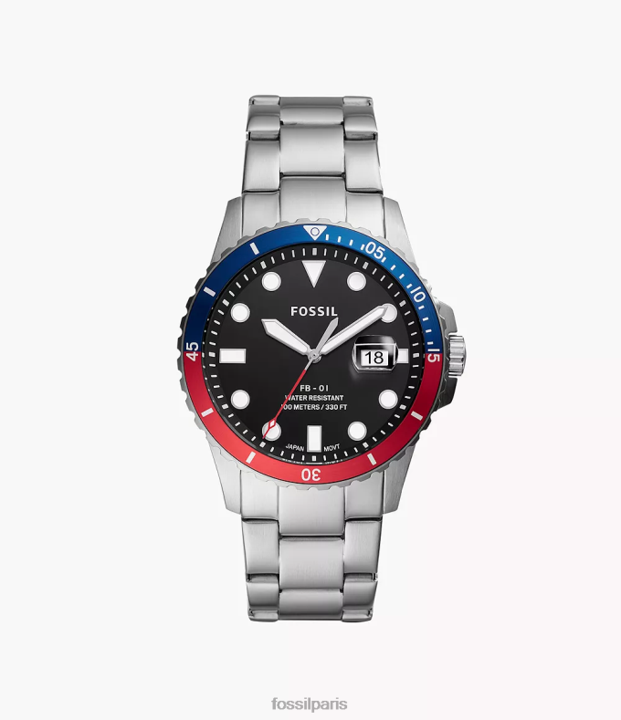 Fossil Hommes argenté montre fb-01 à trois aiguilles et date en acier inoxydable montre 0ZTD41359