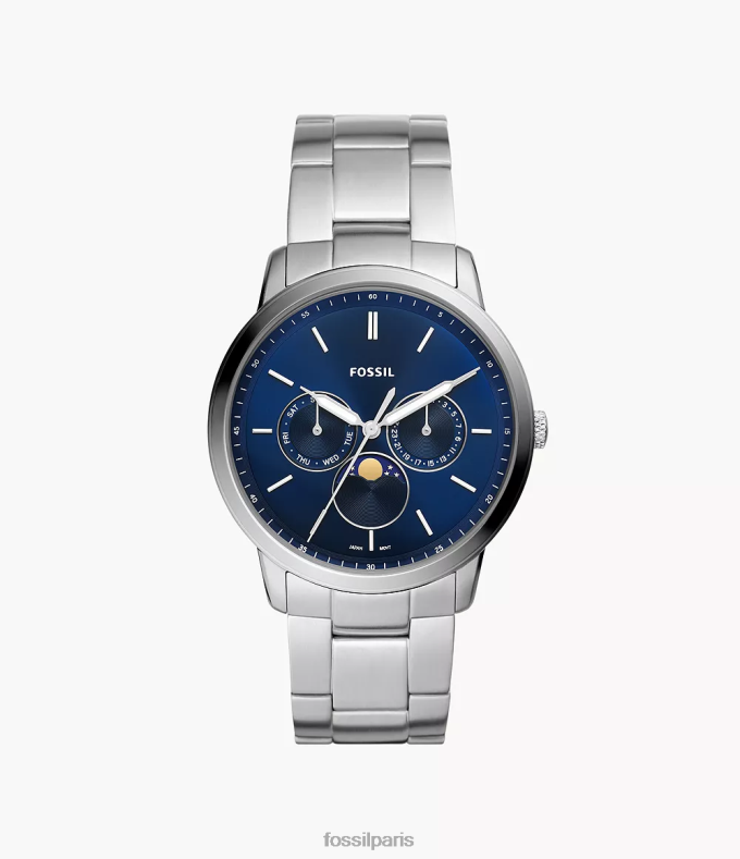 Fossil Hommes argent montre multifonction en acier inoxydable avec phases de lune neutres montre 0ZTD41364