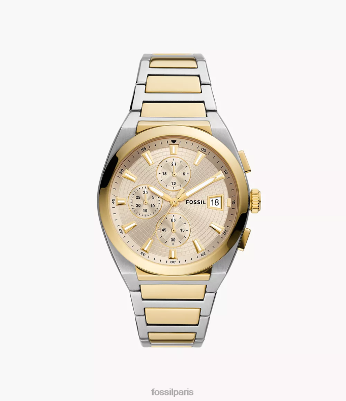 Fossil Hommes deux tons montre chronographe everett en acier inoxydable montre 0ZTD41368