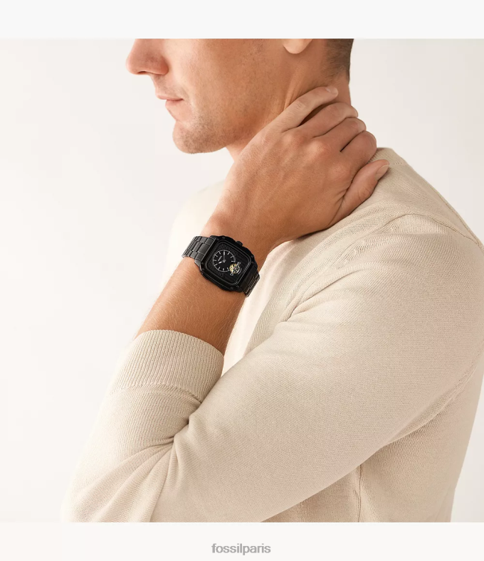 Fossil Hommes noir montre automatique en acier inoxydable avec inscription montre 0ZTD41387